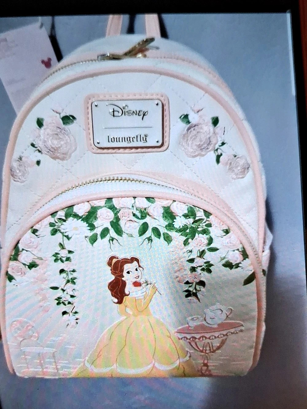 Loungefly Belle Tea Time Roses Mini Backpack Pink & Green Mini Backpack